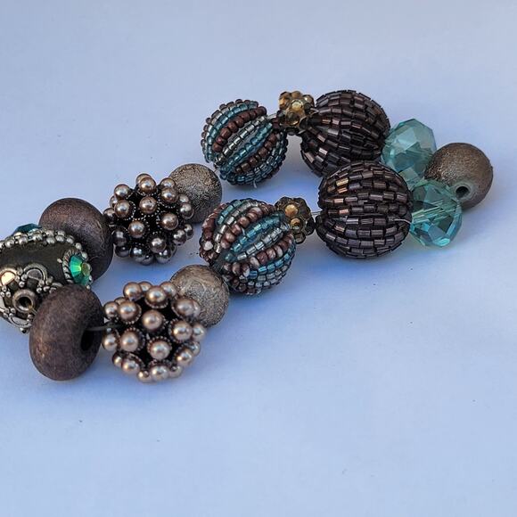 Vintage beaded bracelet 50s crystal pearl bronze glam chunky statement - Picture 8 of 10